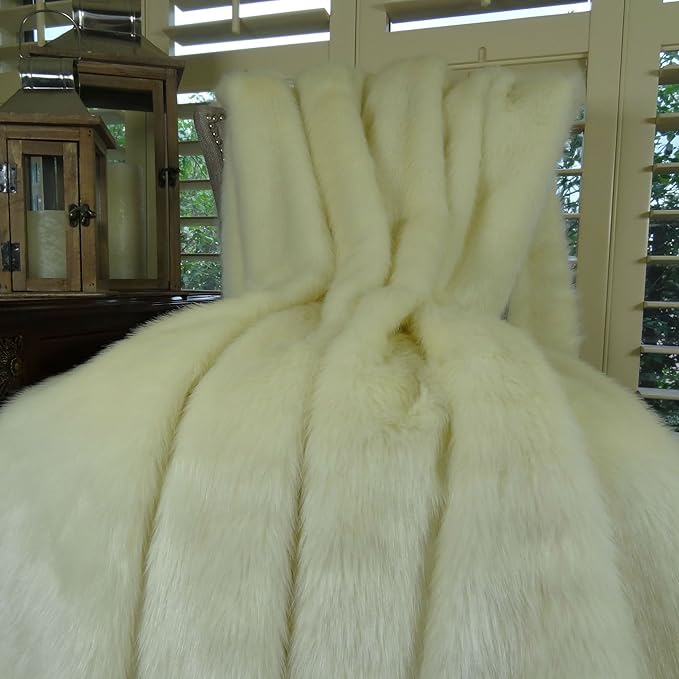 Arctic Fox Faux Fur Throw Blanket & Bedspread - Arctic Creamy White Arctic Faux Fur - Luxury Soft Faux Fox Fur - Heavy Throw, Made in USA, 16414-Ruum Studio Home