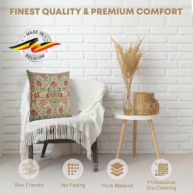 Charlotte Home Furnishings Throw Pillow Covers 16x16 in, Single Stem Decorative Couch Pillow Cover, Boho Decor European Tapestry Cushion Cases, Living Room Cozy Home Decor, Jacquard Woven Soft Cotton-Ruum Studio Home