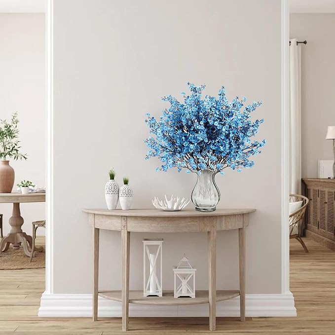 Sggvecsy 15 Pcs Babys Breath Artificial Flowers Gypsophila Bouquets Bulk Real Touch Fake Silk Flowers for Home Wedding DIY Floral Arrangement Kitchen Table Centerpiece Decoration (Blue with Purple)-Ruum Studio Home