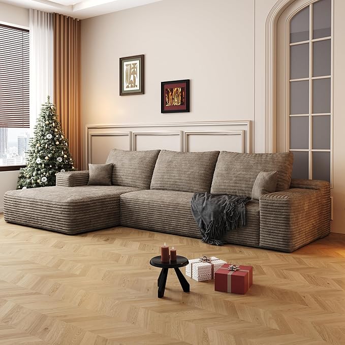 108" Sectional Couches for Living Room Modern Modular Sofa with L-Shape Couchs Upholstered Boneless Couch Deep Seat Sectional Couch with Chaise (Camel, Left Facing Chaise+2Seaters)-Ruum Studio Home