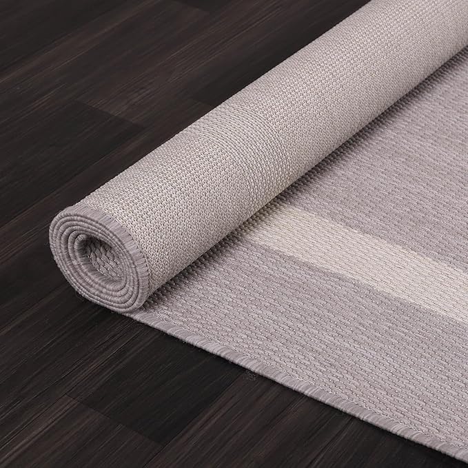 Bordered Outdoor Rug 8x10 Washable Outside Carpet for Indoor Patio Porch Waterproof Easy Cleaning Non Shedding Area Rugs Gray 8 x 10-Ruum Studio Home