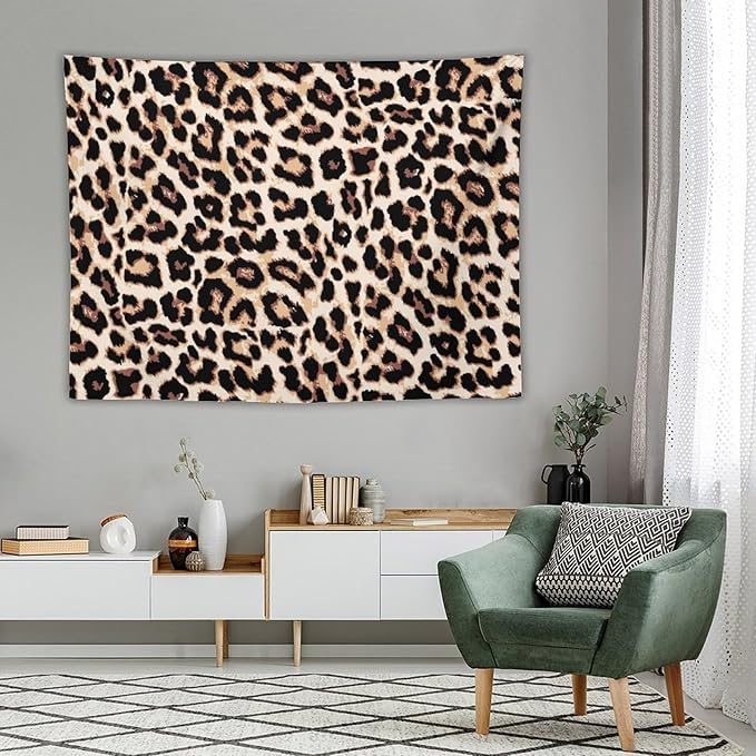 HZOHNAGO Leopard Print Tapestry Rustic Brown Leopard Wild Animal Printed Wall Tapestry Painting Wall Hanging for Bedroom Living Room Dorm 80" W x 60" H-Ruum Studio Home