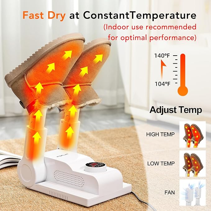 FORLIM [Upgraded Temperature Control] Boot Dryer for Work Boots - Shoe Dryer with 24-Hour Delay Timer, Portable Glove Dryer & Boot Warmer, Automatic Shut-Off Timer, Folding Design, Smart Panel, White-Ruum Studio Home