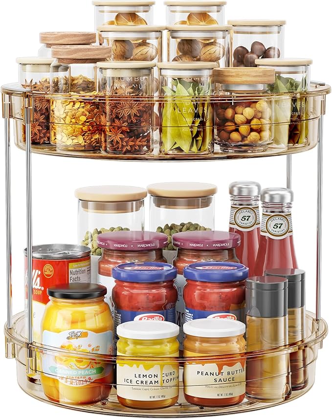 LAMU 12inch 2 Tier Lazy Susan Turntable Organizer Rotating Spice Rack Organization for Cabinet, Kitchen, Pantry, Countertop, Bathroom, Vanity, Medicine Cabinet Organizer, Amber-Ruum Studio Home