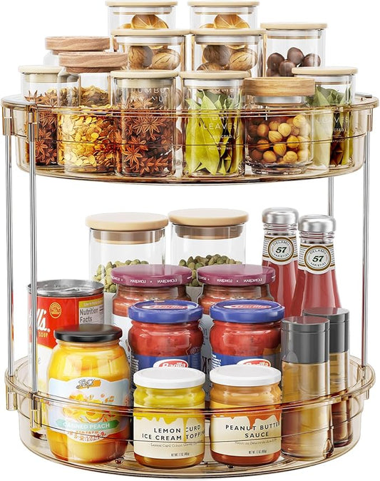 LAMU 12inch 2 Tier Lazy Susan Turntable Organizer Rotating Spice Rack Organization for Cabinet, Kitchen, Pantry, Countertop, Bathroom, Vanity, Medicine Cabinet Organizer, Amber-Ruum Studio Home