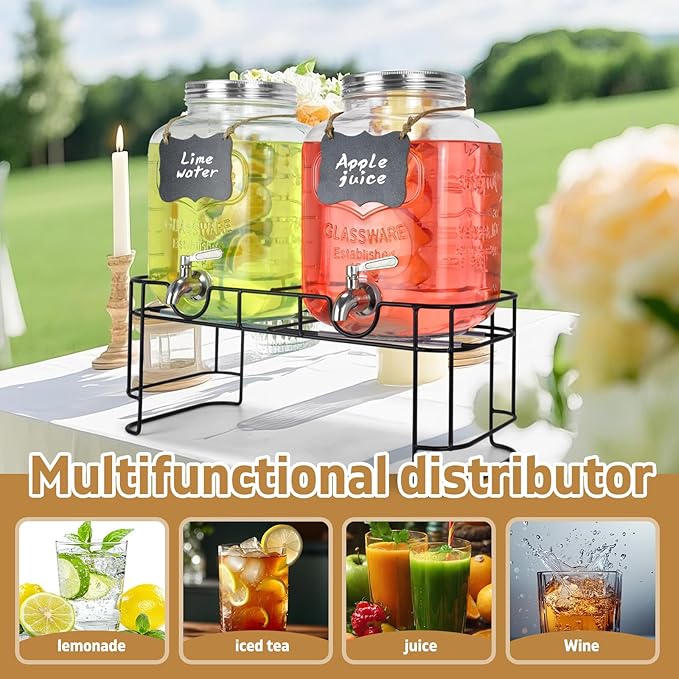 DD&HAPP Gallon Glass Drink Dispensers For Parties 2PACK.1.5Gallon Beverage Dispenser,Glass Drink Dispenser With Stand And Stainless Steel Spigot 100% Leakproof.Lemonade Dispenser With Ice Cylinder.-Ruum Studio Home