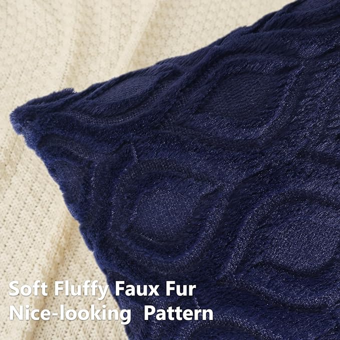 decorUhome Fall Throw Pillow Covers 20x20 Inch Set of 2, Soft Plush Decorative Faux Fur Navy Blue Solid Couch Pillow Covers, Accent Farmhouse Neutral Square Euro Pillow Cases for Sofa Bed Living Room-Ruum Studio Home