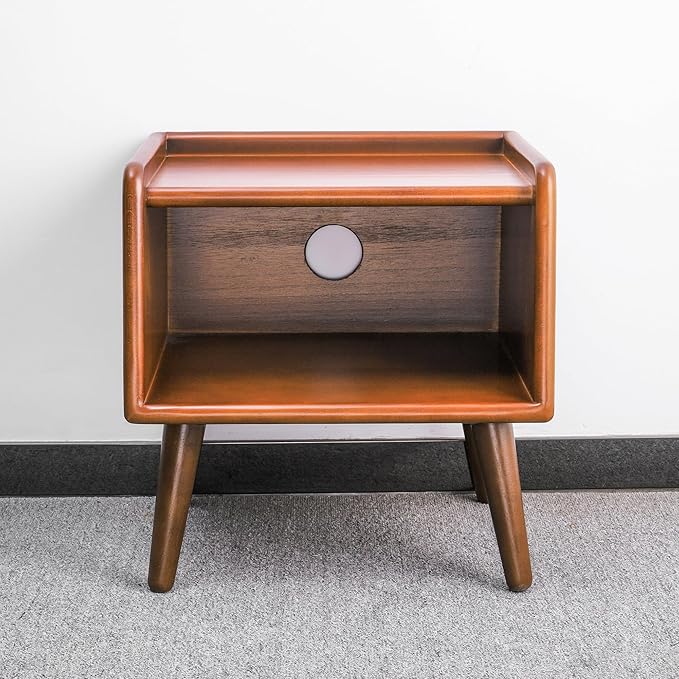 Small Bedside Table - 100% Solid Oak Wood Nightstand with Open Design - Small Side End Table for Bedroom Living Room, Easy Assembly (Walnut Color)-Ruum Studio Home