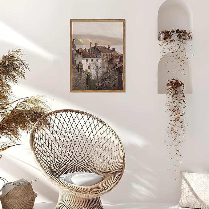 Floating Framed Vintage Canvas Wall Art, European Country Towns Wall Decor Oil Paintings Artwork, Rustic Farmhouse Posters Prints Pictures for Living Room Hallway Bedroom 8x10 inch-Ruum Studio Home