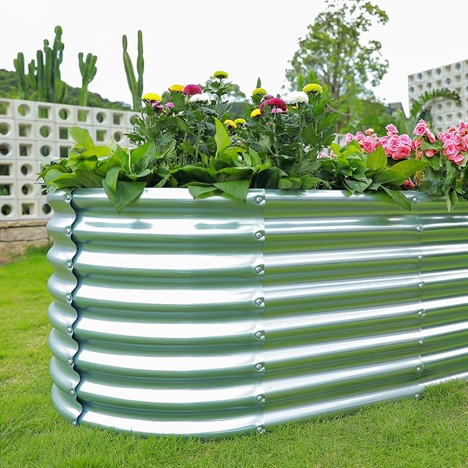 Land Guard 6×3×2ft Galvanized Raised Garden Bed Kit, Galvanized Planter Raised Garden Boxes Outdoor, Oval Large Metal Raised Garden Beds for Vegetables…-Ruum Studio Home