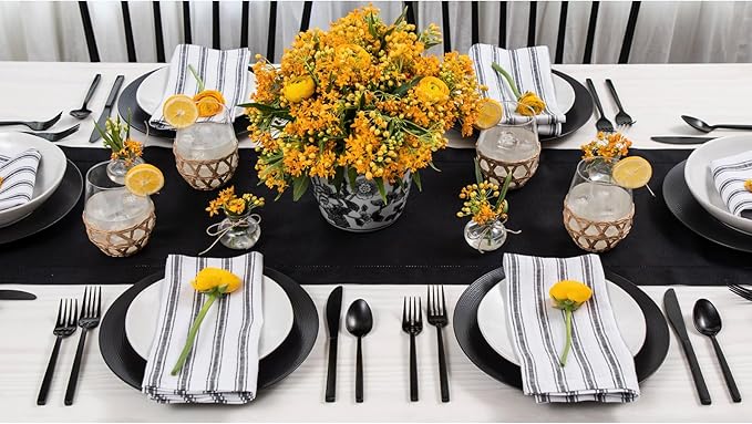 Solino Home Linen Black Table Runner 36 Inches - Classic Hemstitch, 100% Pure Linen Coffee Table Runner 14 x 36 Inch Ideal for Dresser Tables - Fall, Autumn, Halloween, Thanksgiving-Ruum Studio Home