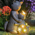 Solar Garden Statues Loving Cat Figurine Lights for Outside, Yard Decorations Outdoor, Garden Decor Unique Mothers Day Birthday Housewarming Gifts for Mom, Women-Ruum Studio Home