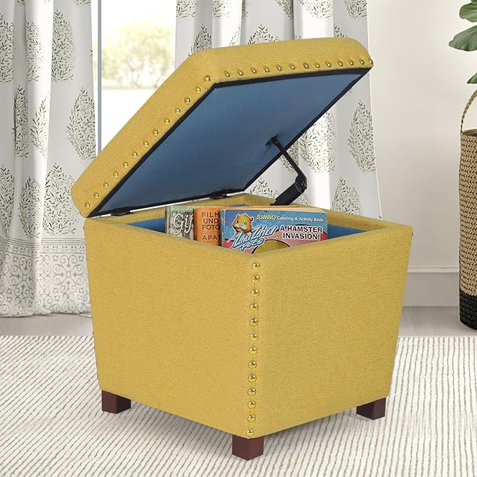 Adeco Square Storage Ottoman with Hinged Lid, Modern Accent Bench Footrest Stool, Coffee Table for Living Room Bedroom,Yellow Large-Ruum Studio Home