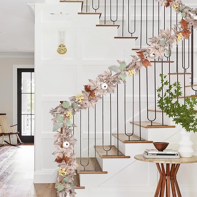 DearHouse Pumpkin Fall Maple Leaf Garland, 6Ft Hanging Vine White Maple Garland Artificial Autumn Foliage Thanksgiving Decor for Home Wedding Fireplace Party Christmas-Ruum Studio Home