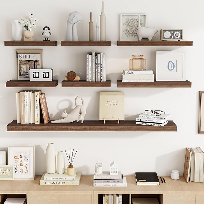 55 Inch Floating Shelves, 55"x9.25"x1.5" Inch Deep Floating Shelves for Wall, Wooden Shelves for Bathroom, Bedroom, Living Room, Walnut-Ruum Studio Home