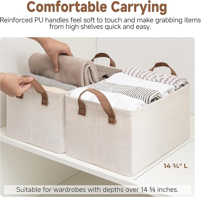 StorageWorks Storage Bins, Shelves Baskets for Organizing, Fabric Closet Organizers with Handles, Metal Frame, Beige（Cotton-linen）, 2-Pack-Ruum Studio Home