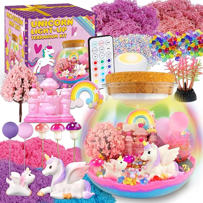 Unicorn Terrarium Crafts Kit for Kids-LED Night Light Up & Remote Unicorn Birthday Gifts Toys for Girls Ages5 6 7 8 9 10 Year Old-Christmas Gifts for Girls-Ruum Studio Home