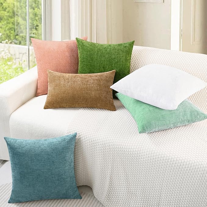 CaliTime Throw Pillow Covers Decorative 26 X 26 Inches Pack of 2 Cozy Chenille Cushion Cases for Couch Sofa Bed Living Room Home Grey Green-Ruum Studio Home