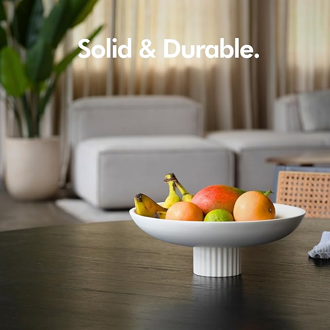 KIVY Concrete Fruit Bowl for Kitchen Counter - Large Decorative Pedestal Bowl for Home Decor - Modern Key Bowl for Entryway Table - White-Ruum Studio Home