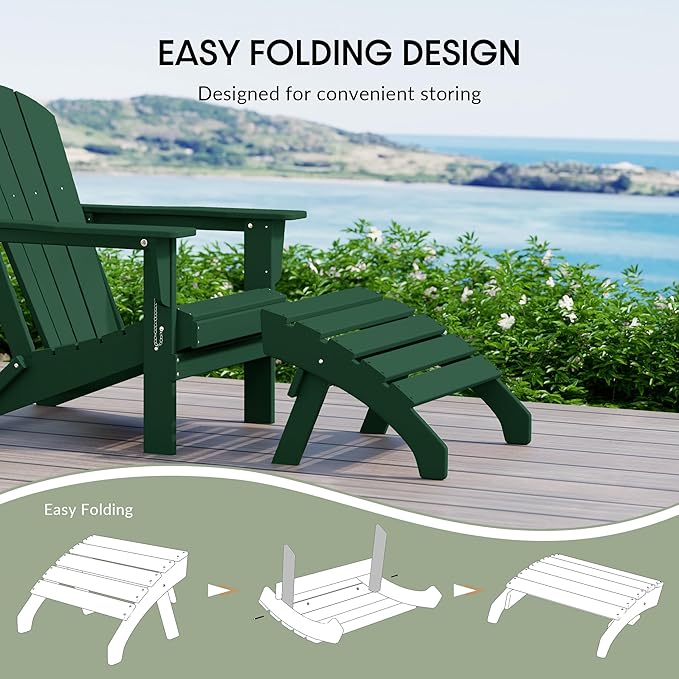 WestinTrends Dylan Outdoor Patio HDPE Adirondack Ottoman Footrest, Dark Green-Ruum Studio Home