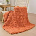 Bigacogo Chunky Knit Throw Blanket for Couch, 40x40 inches, 100% Hand Knitted with Thick Jumbo Chenille Yarn, Cozy Soft Large Rope Knot Cable Crochet Blankets for Sofa Bed Living Room, Terracotta-Ruum Studio Home