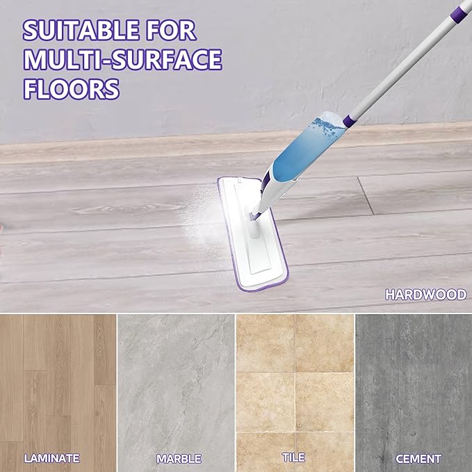 Spray Mop for Floor Cleaning with 60" Extension Handle, Dry/Wet Mop with 14oz Refillable Bottle, 3 Washable Pads&5 Disposable Refills for Hardwood Laminate Tile Floor Dust Cleaning.-Ruum Studio Home