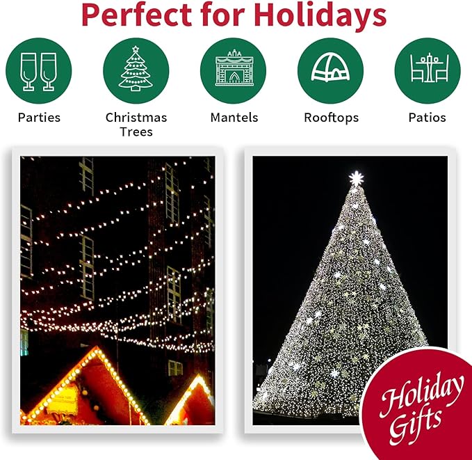 White Wide Angle LED Christmas Lights, 64.8 Ft 300 Count, Pack of 3 Strands 21.9 Ft 100 Lights UL Certified Commercial Grade Green Wire 5mm Holiday String Light-Ruum Studio Home