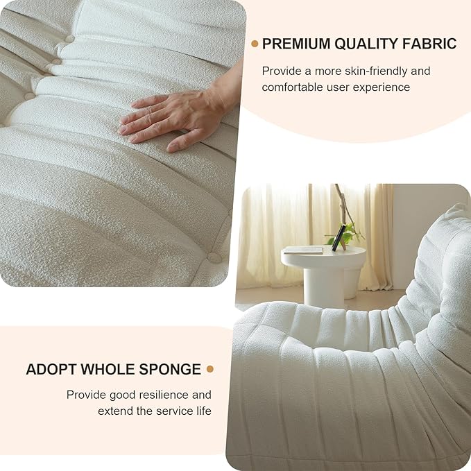 Luxury Sofa Couch Chair, Lazy Floor Seating, Fireside Bean Bag Chair, Ergonomic Tatami Sofa Lounger for Living Room, Bedroom, Office, Loveseat, White-Ruum Studio Home