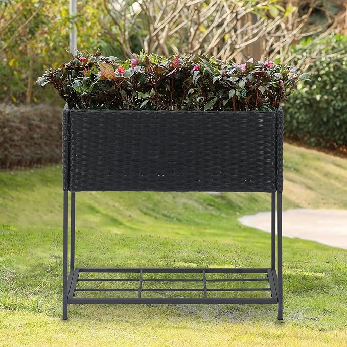 SUNNYPARK Tall Planters for Outdoor Plants Rattan Modern Elevated Planter Box with Removable Liners Indoor Outdoor Porch Patio Flower Pot (27.5’’ x 12’’ x 27.5’’)-Ruum Studio Home