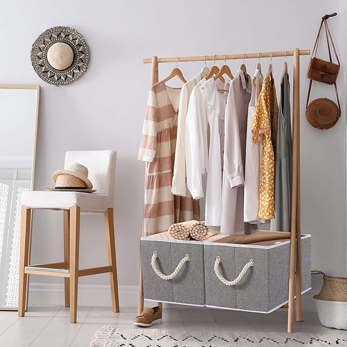 Yawinhe Foldable Storage Basket 5-Pack, Large Fabric Bins with Rope Handle, Used for Organizing Shelves, Closets, Clothes, 12.99''Lx9.05''Wx7.87''H, Grey-Ruum Studio Home