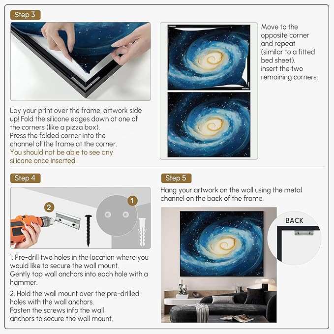 SIGNWIN 46"x60" Extra Large Framed Wall Art Spiral Galaxy Vivid Blue and Yellow Cosmic Space Illustration for Home Living Room Bedroom Decor (Frame Assembly Required)-Ruum Studio Home
