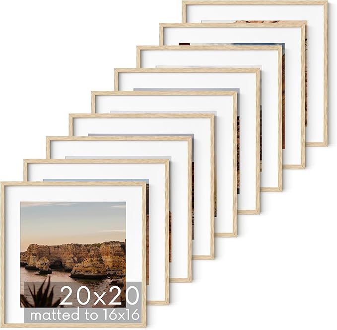 HAUS AND HUES 20x20 Picture Frames Set of 9 - Square Frames 20x20, Picture Gallery Wall Frame Set, 20x20 Frames for Poster, 9 Set of Frames for Gallery Wall, Square Picture Frames (Beige Oak Frames)-Ruum Studio Home