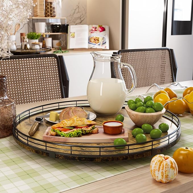 Lazy Susan Turntable Organizer for Table Top, 18’’ Round Wooden Lazy Susan for Cabinet Kitchen Countertop Pantry Dining Coffee Table for Condiments Spices, Rustic Bathroom Vanity Tray for Soap Candle-Ruum Studio Home