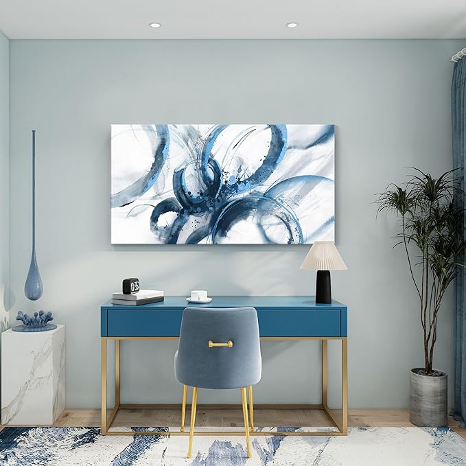 Large Canvas Wall Art Blue Abstract Pictures Wall Art for Living Room Paintings for Wall Decorations Bedroom Decor Aesthetic Framed Office Artwork Wall Decor 29×58in-Ruum Studio Home