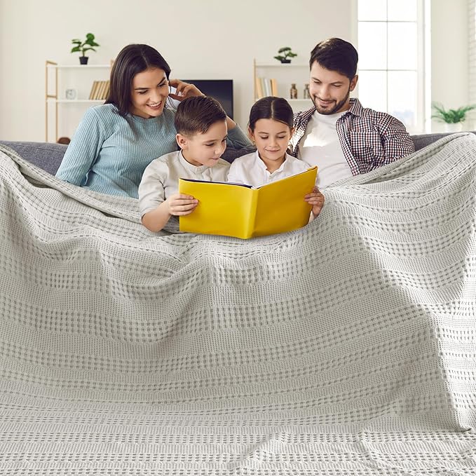PHF Cooling Waffle Blanket California King Size, Lightweight 60% Rayon Derived from Bamboo & 40% Cotton Breathable Blanket for Hot Sleepers, Soft and Luxury for Bed Couch and Sofa, 110"x96", Grey-Ruum Studio Home