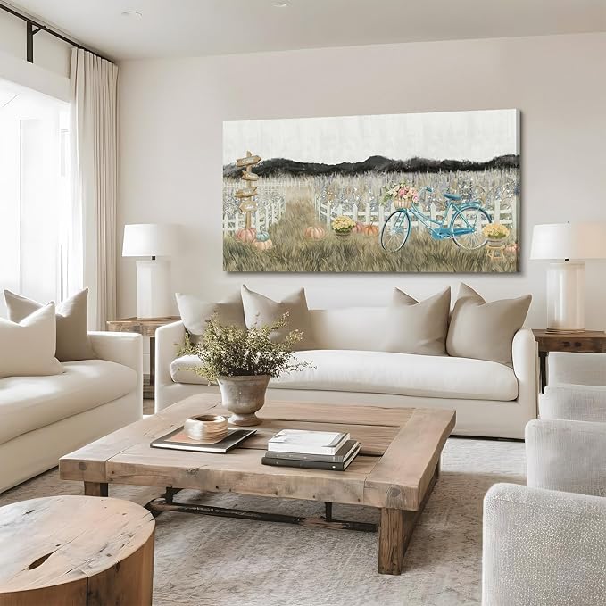 Oversized Wall Art for Living Room, Extra Large Wall Decor, Modern Vintage Farmhouse Boho Landscape Artwork Neutral Rustic Countryside Nature Floral Canvas Wall Picture for Office Bedroom Dining room-Ruum Studio Home