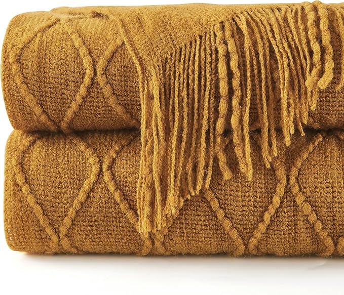 inhand Knitted Fall Throw Blanket for Couch and Bed, Knit Fall Decor Halloween Blanket with Tassel, Brown Lightweight Decorative Farmhouse Warm Woven Blankets and Throws for Women, 50"x60"-Ruum Studio Home