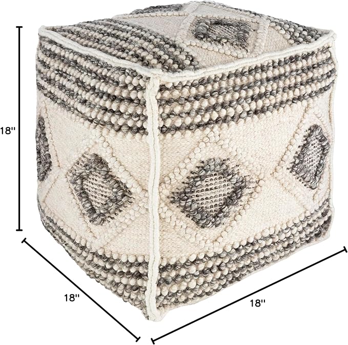 Mark&Day Pouf Ottoman, Langschlag Bohemian/Global Charcoal Cube Pouf Foot Rest for Living Room, Bedroom and Boho Home Decor (18"x18"x18")-Ruum Studio Home