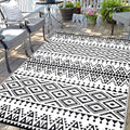 Waterproof Outdoor Rug 6x9ft, Bohemia Reversible Plastic Straw Mat for Patio RV Deck Porch Backyard Balcony Camping Picnic Beach Indoor Outdoor Carpet, Black&White-Ruum Studio Home