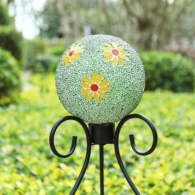 VCUTEKA Gazing Ball, 8" Glass Gazing Balls Sphere for Garden Lawn Outdoor Ornament Yard Decorative, Daisy-Ruum Studio Home