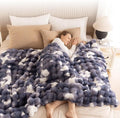 Cozy Faux Fur Throw Blanket for Bed Warm Fuzzy Throw Blanket, Soft Plush Thick Bubble Blankets for Bedroom and Living Room, Furry Luxury Blanket, 60 x 80,Tie-Dye Blue-Ruum Studio Home