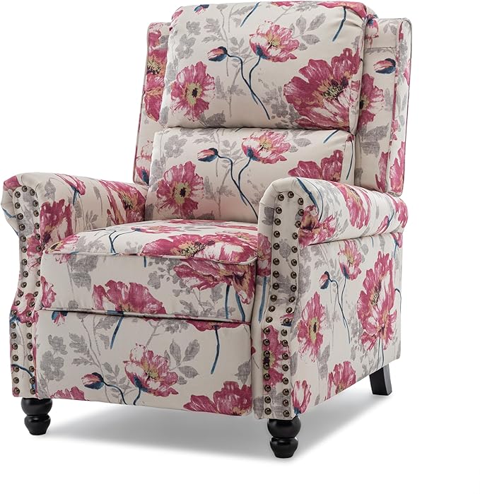 UIXE Pushback Recliner Chair, Fabric Armchair Push Back Accent Chair, Rivet Trim Club Chair Home Theater Overstuffed Single Sofa Reading Seat for Living Room, Pattern-Ruum Studio Home