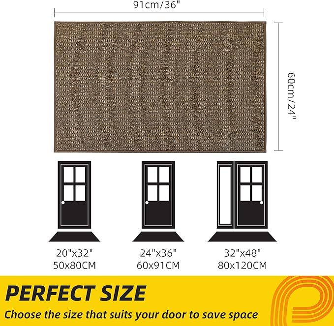 JSEI Dirt Trapper Door Mat 24"x36" Non-Slip Washable Entrance Mat, Dog Doormats, Absorbent & Fade-Resistant Floor Mats, Low Profile Welcome Mats for Entryway, Front Door, and Inside Entrance, Brown-Ruum Studio Home