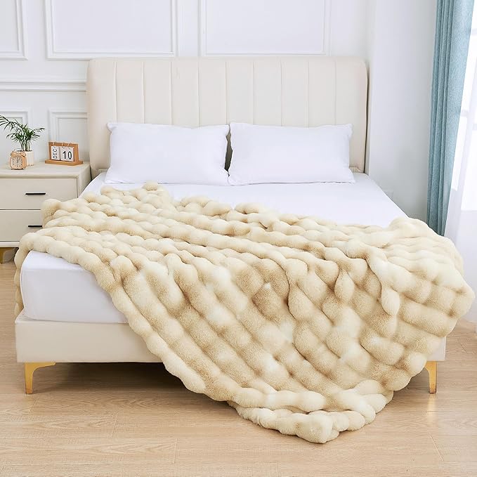 Tie-dye Camel Faux Fur Rabbit Thick Throw Blanket for Couch Living Room 50x60 Fluffy Bed Furry Comforter Soft Blanket Best Housewarming Home Gifts 860 GSM-Ruum Studio Home