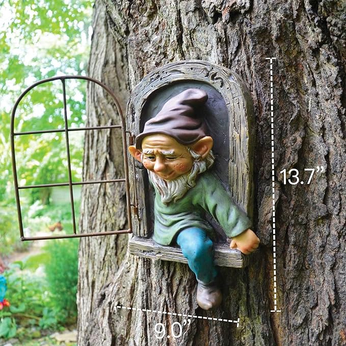 Elenon Gnome Tree Faces Garden Decor, 13inch Elf Out The Window Statue Outdoor Decorations, Tree Hugger Fairy Whimsical Peeker Sculpture Yard Patio Art-Ruum Studio Home
