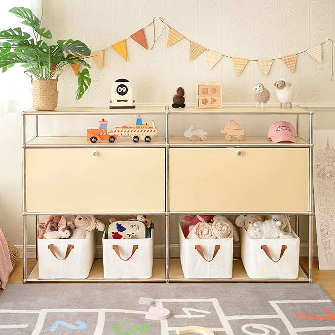 GRANNY SAYS Storage Baskets for Shelves, Closet Organizer Bins, Clothes Storage Bins with Metal Frame, Large Baskets for Organizing and Storage, Collapsible, Ivory, 2-Pack-Ruum Studio Home