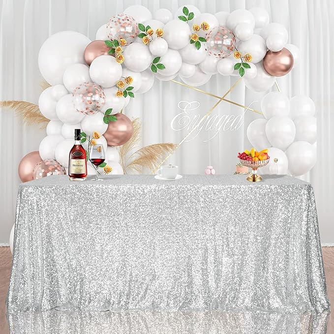 SquarePie Sequin Tablecloth 60 x 102 Inch Silver Bling Sparkly Table Cloth for Wedding Party-Ruum Studio Home