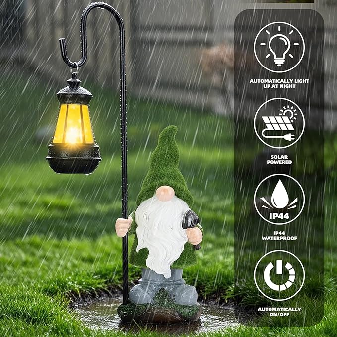 Solar Garden Gnome Decor Outdoor Statue - Gnome With LED Waterproof Sculptures Lights, Cute Gnome Pond/Yard Statues Outside Decoration, Home, Lawn, Patio, Resin Animal Ornament, Women/Gardening Gift-Ruum Studio Home