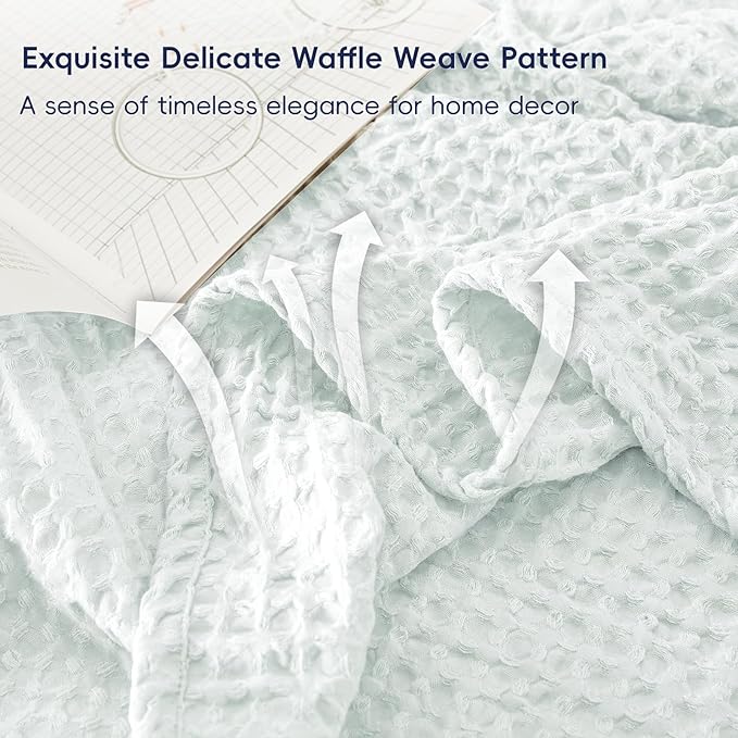 PHF Ultra Soft Waffle Weave Blanket King Size 104"x 90"- Washed Lightweight Breathable Cozy Woven Blanket for Bed - Aesthetic Decor for Couch Bedding Sofa Home Car - Ice Blue-Ruum Studio Home