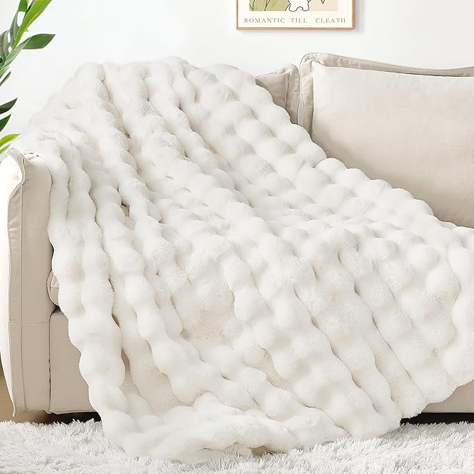 Touchat Luxury 1000GSM Rabbit Faux Fur Blanket, Super Heavy Warm Cozy Brown Blankets for Couch Bed Sofa, Ruched Plush Fuzzy Elegant Soft Reversible Mink Blanket for Living Room Bedroom, 90" x 90"-Ruum Studio Home